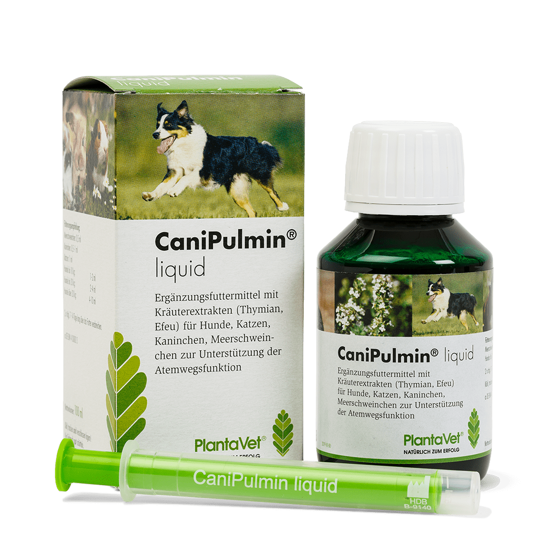 CaniPulmin® liquid - Verpackung mit Flasche 100 ml und Spritze